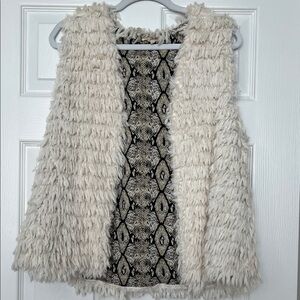 Mystree Ivory Faux Fur Vest with Snakeskin Detail